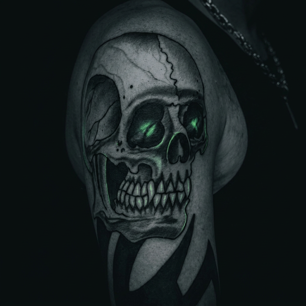 Skull · Oberarm – Neo-Traditional Tattoo von New Jack Tattoo Duisburg, gestochen von Gregor Schwarzbach