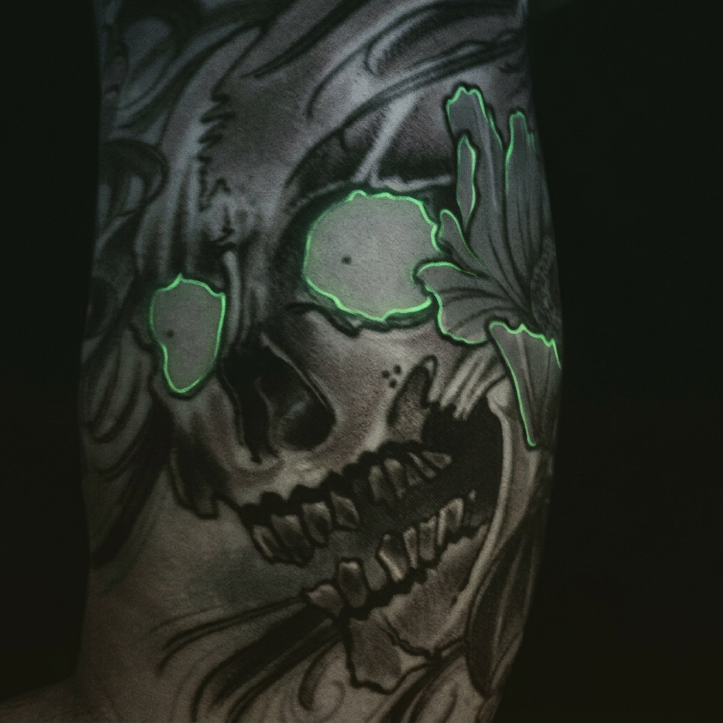 Skull & Blossom – New School Tattoo von New Jack Tattoo Duisburg, gestochen von Gregor Schwarzbach